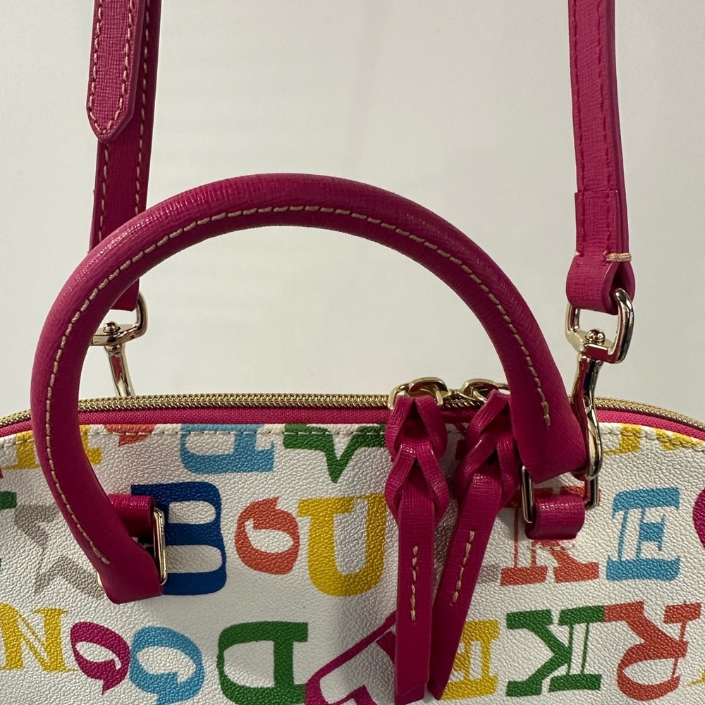 Dooney & Bourke White Multicolor Logo Crossbody with Pink Trim - Picture 3 of 9